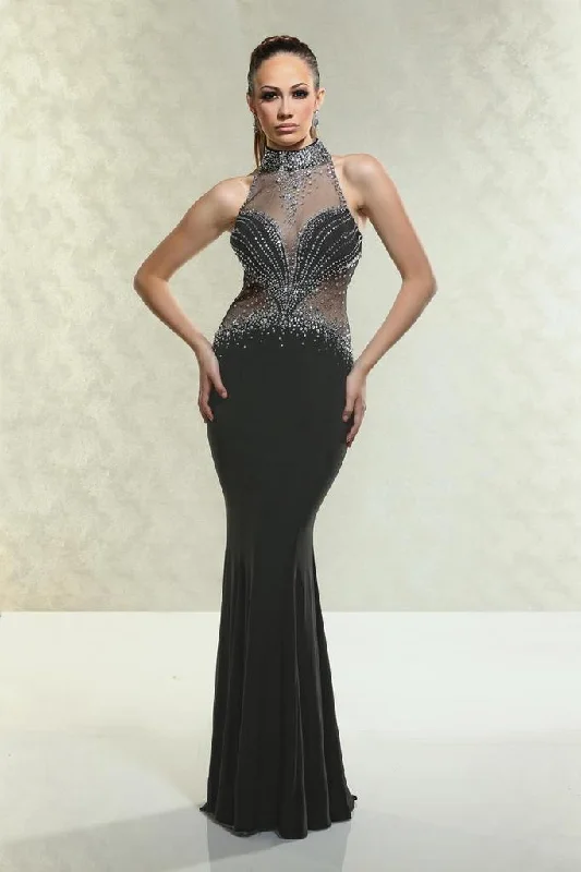 Xtreme Prom Bejeweled Sheer High Neckline Sheath Evening Gown 32514