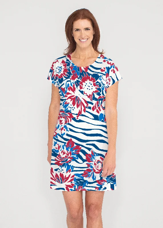 Zebra Posy Red-Blue (8132) ~ Lucy Tee Dress