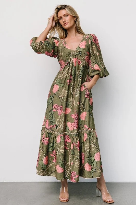 Lonna Dress | Olive + Fuschia Floral