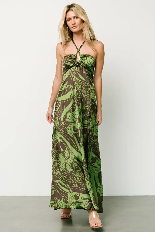 Norah Halter Dress | Brown + Green Print