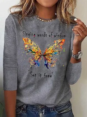 Butterfly Long sleeve Loose Casual T-Shirt QAL40