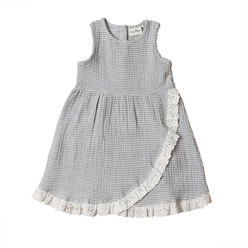 Slate Stripe Lace Hem Dress by City Mouse