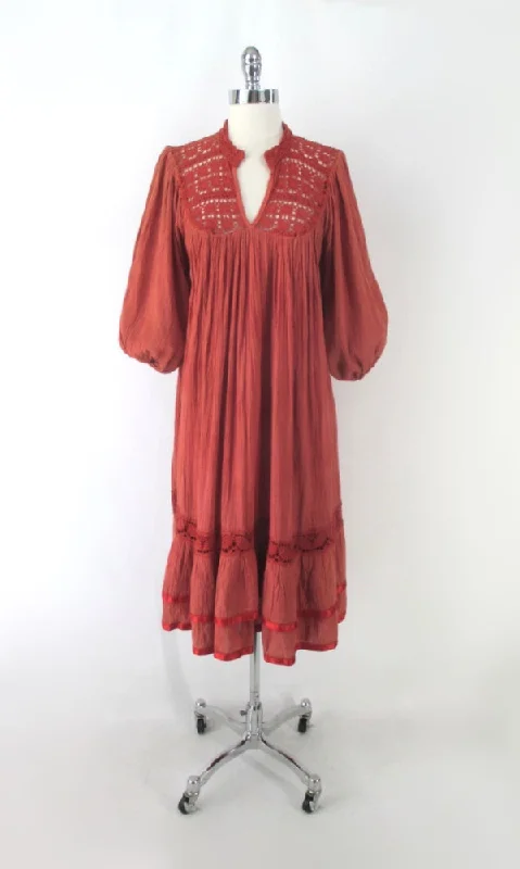 Vintage 70s Bohemian Crochet Lace Trapeze Dress • One Size