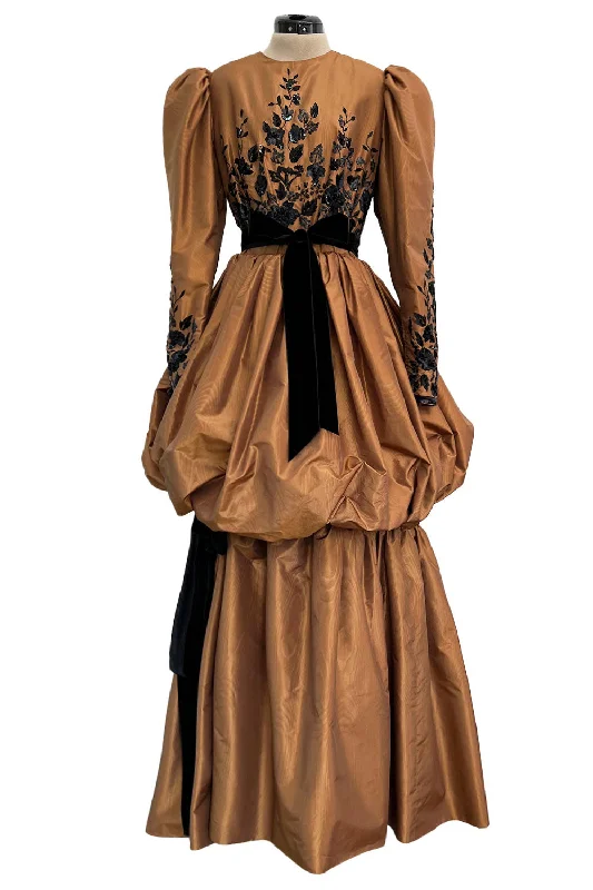 1982 Ady for Givenchy Haute Couture Gold Silk Taffeta Dress w Hand Done Sequin Detailing