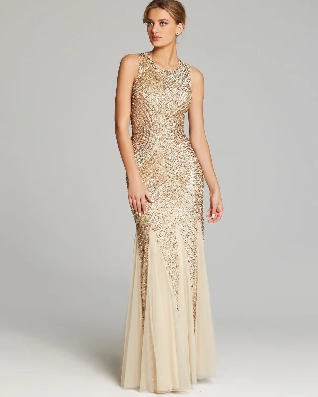 Aidan Mattox METALLIC SEQUIN BEADED GODET GOWN