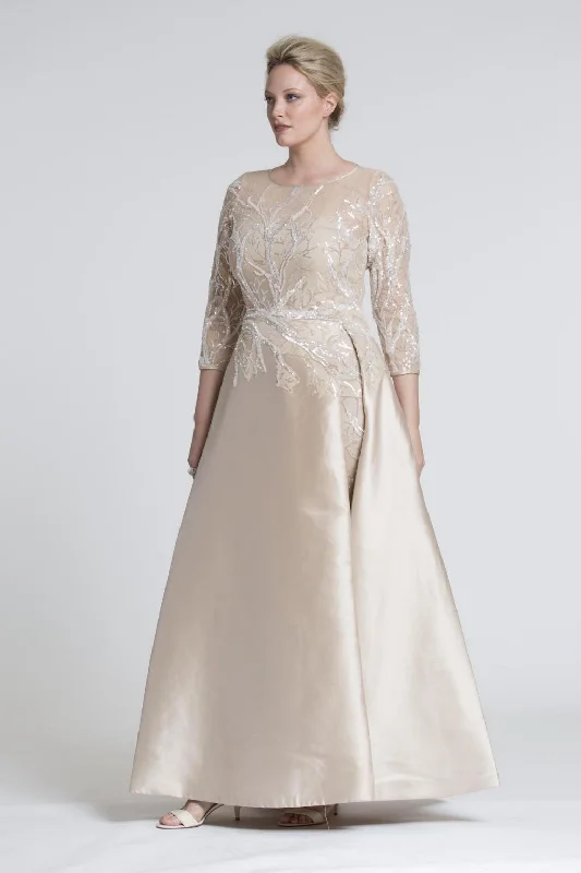 Teri Jon Silk Gazar Gown with Sequin Overlay