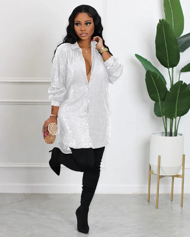 Solid Colour Sequin Shirt Dress