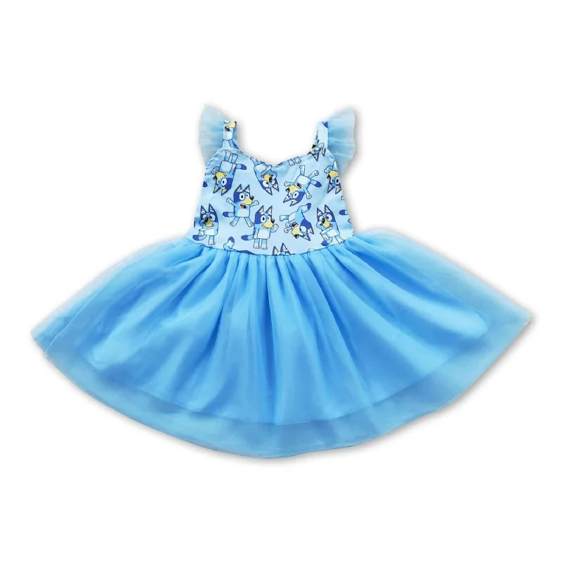 Baby Girls Tulle Dress In Blue Dog Blue