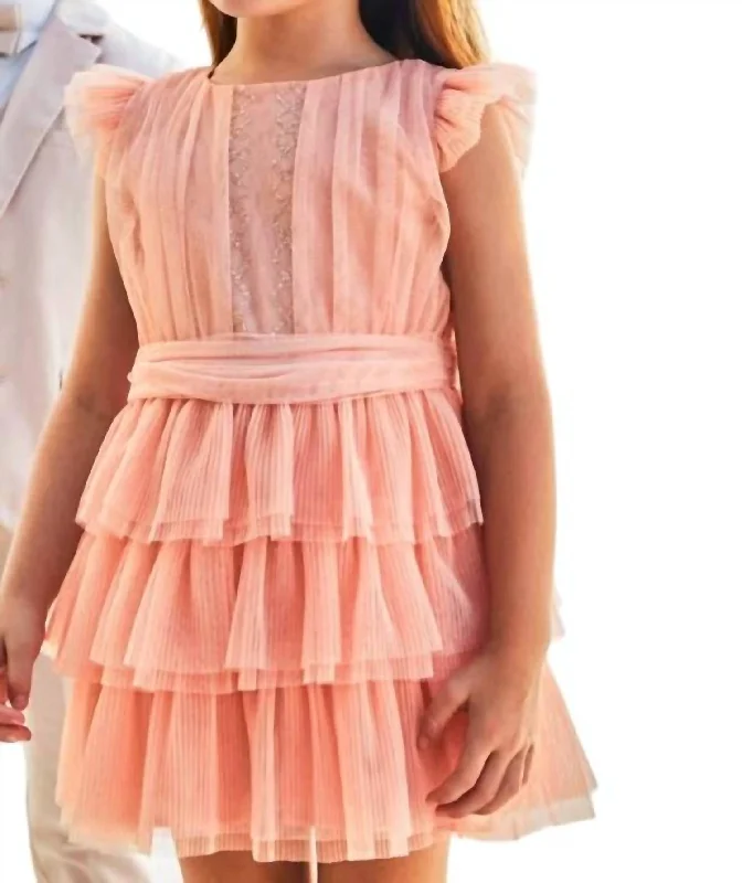 Pleated Tulle Dress In Nude