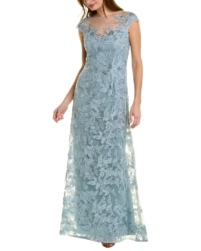 Teri Jon by Rickie Freeman Leaf Pattern Tulle Gown