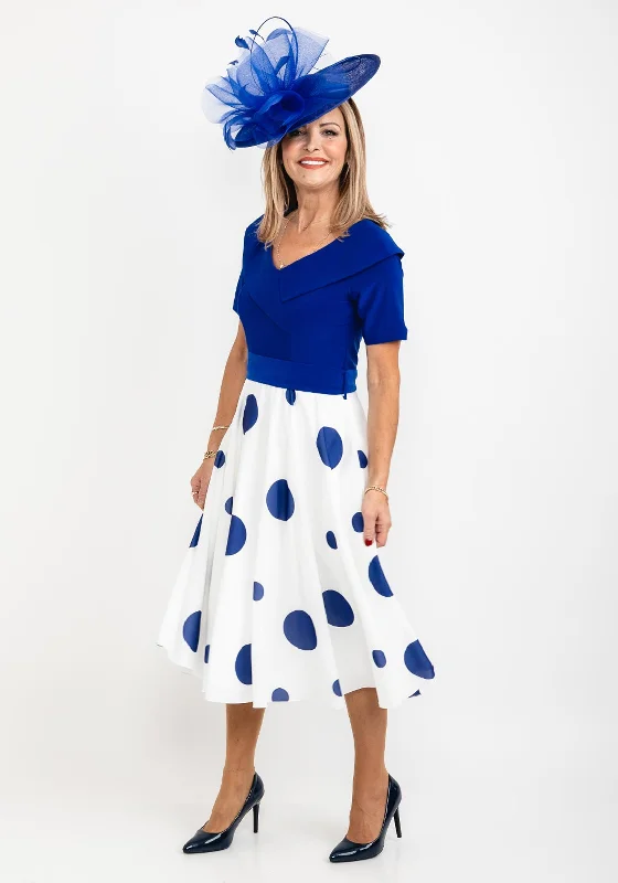 Coco Doll Polka Dot Skirt Midi Dress, Royal Blue