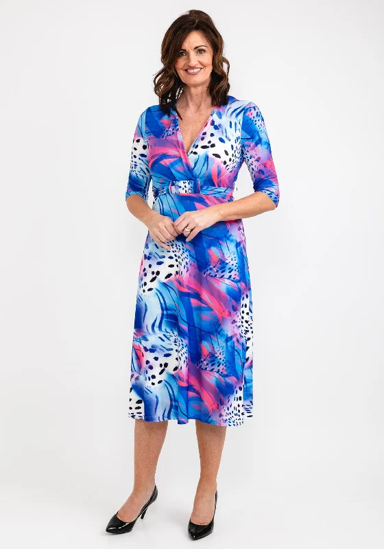 Ella Boo Mix Print Midi Dress, Blue Multi