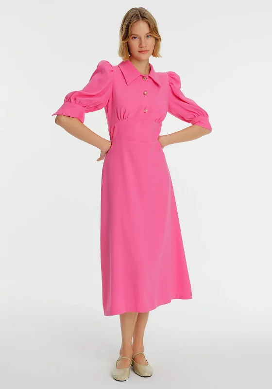 Exquise Collared Midi Dress, Pink