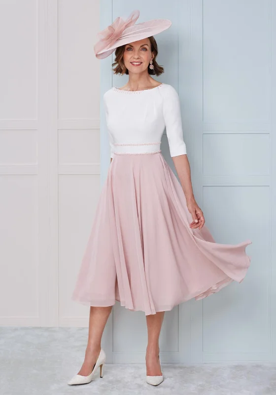 John Charles Chiffon Skirt Midi Dress, Rose & Ivory