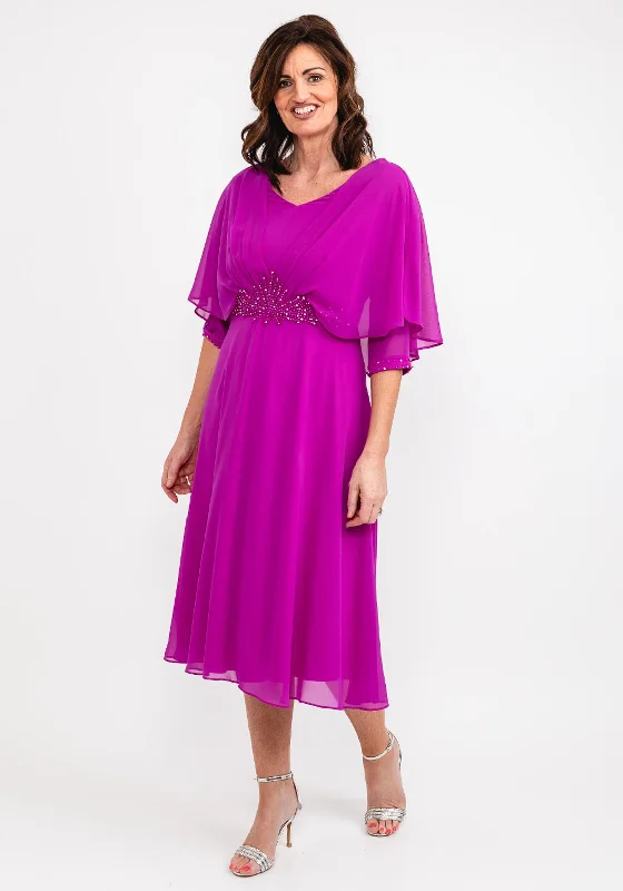 Lizabella Applique Waist Chiffon Midi Dress, Fuchsia