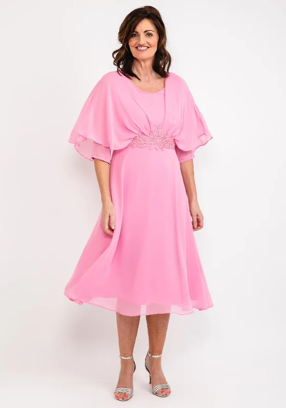 Lizabella Applique Waist Chiffon Midi Dress, Rose