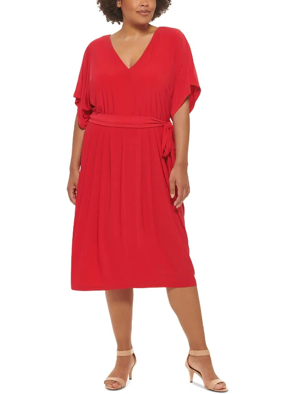 Plus Womens Cocktail Midi Fit & Flare Dress