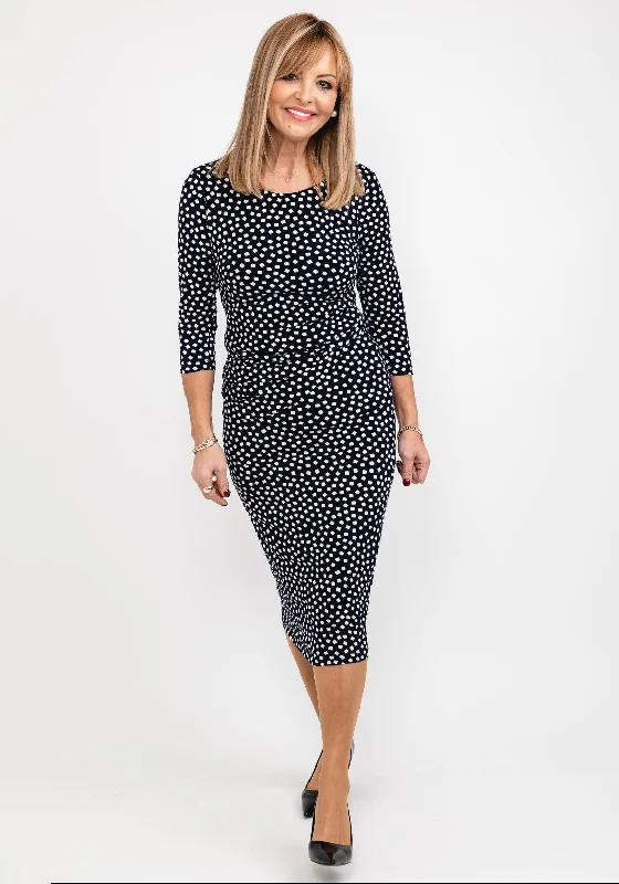 Tia Square Print Midi Dress, Navy