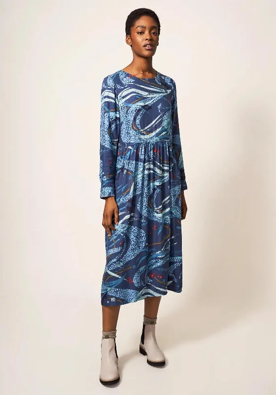 White Stuff Elisa Print Midi Dress, Blue