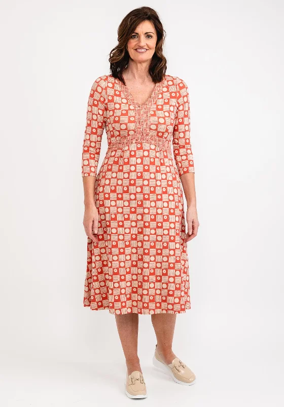 White Stuff Esme Print Jersey Midi Dress, Orange