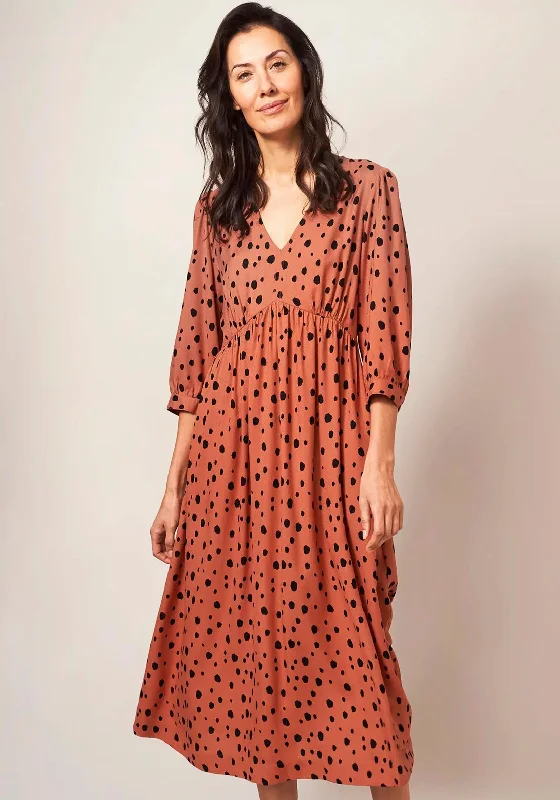 White Stuff Lucy Dalmatian Print Midi Dress, Orange