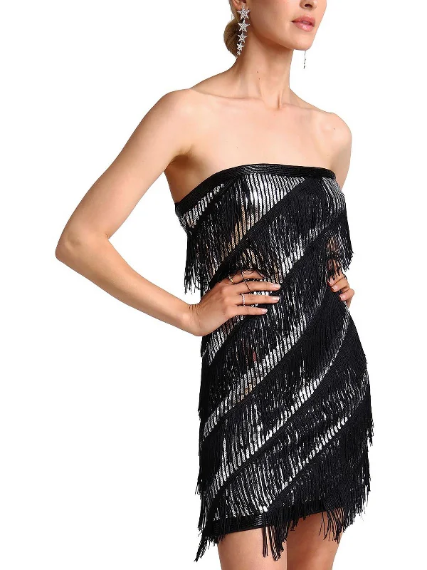 Womens Sequined Fringe Bodycon Dress