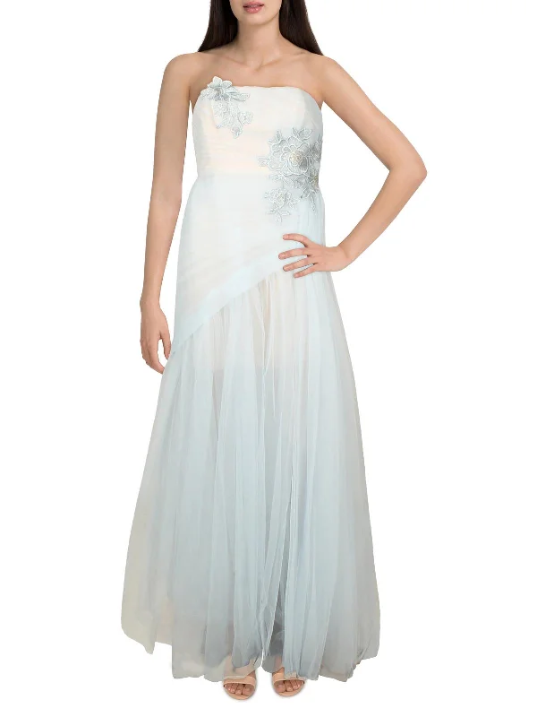 Womens Tulle Strapless Evening Dress