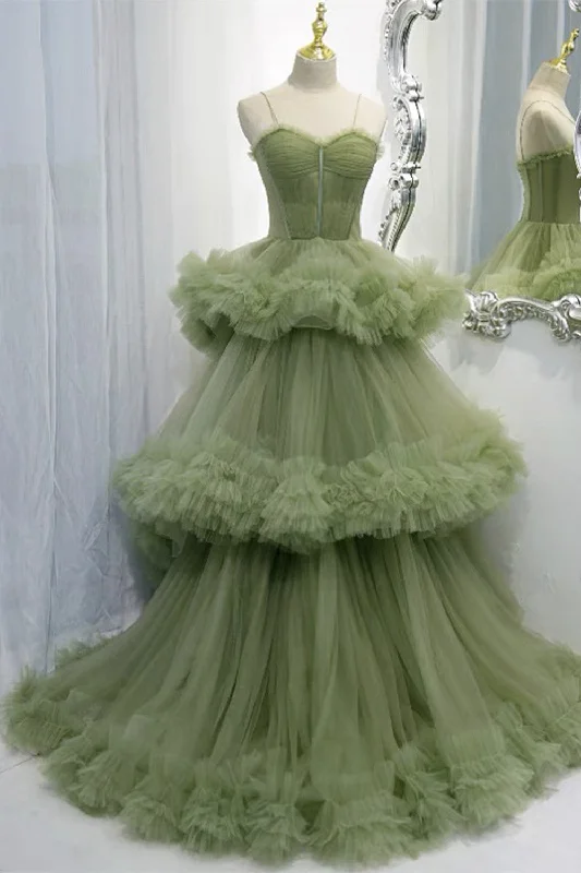 Green A-line Sweetheat Pleated Tulle Prom Dress