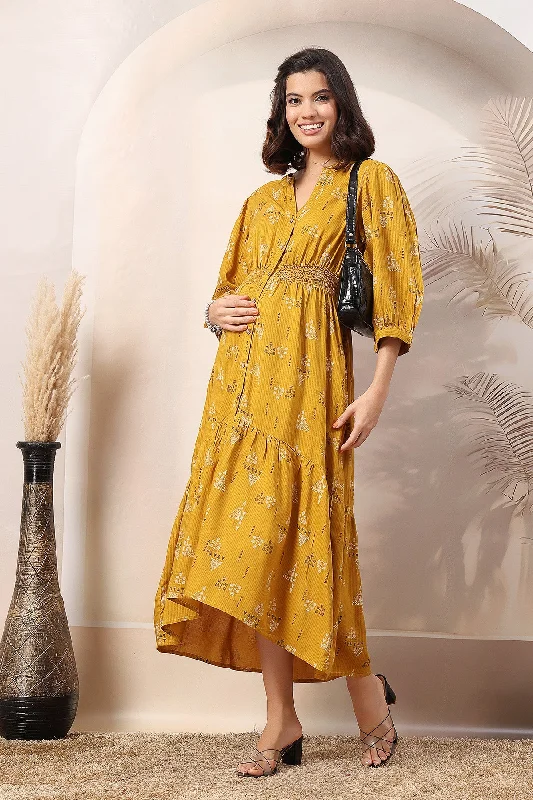 Mustard Charm Zipless Feeding Maternity Shirt Dress